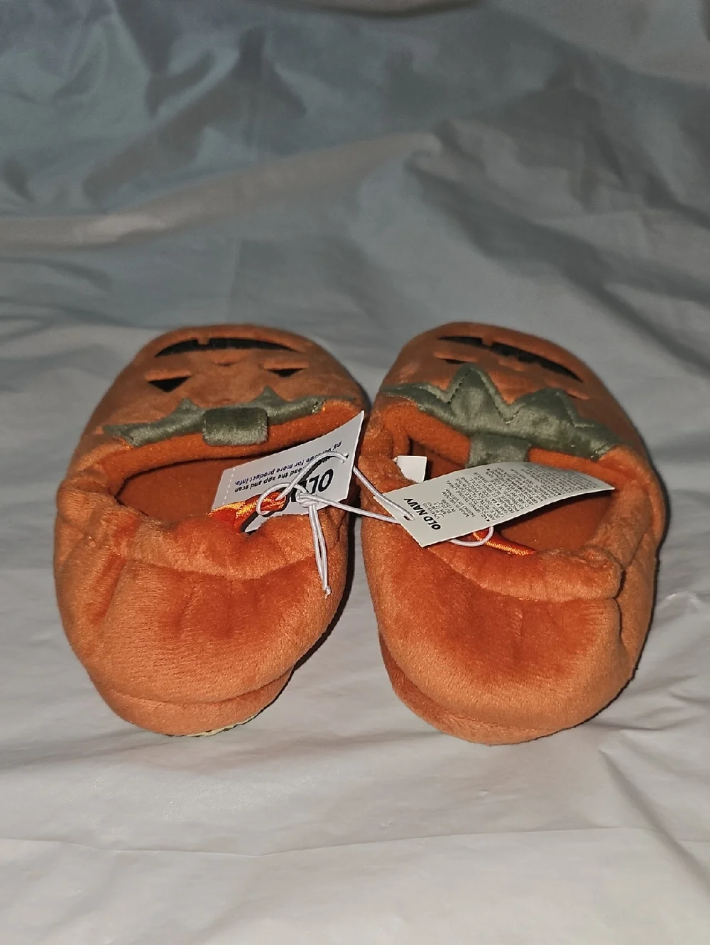 Old Navy Kid Medium 9/10 Orange PumpkinJack O'Lantern Plush Slip-On Slippers New